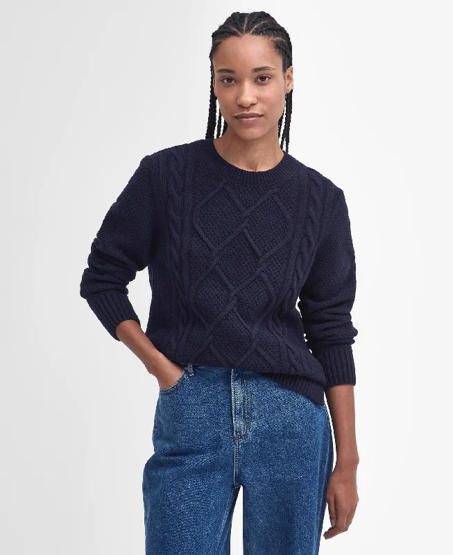 Barbour Burne Argyle Crew Neck Jumper Navy Glossy Satin Silk