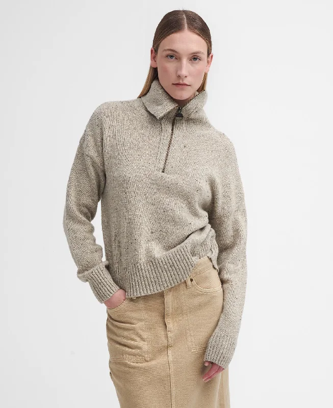 Barbour Lavensdale Half-Zip Jumper Oatmeal Layered Multi-layer Single Layer