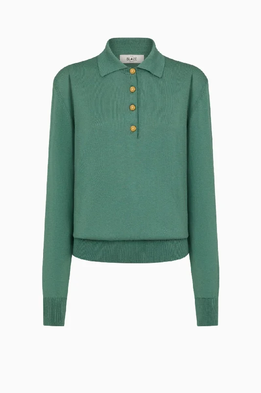 Blazé Milano Alegria Polo Knit Jumper - Mint Herringbone Houndstooth Plaid