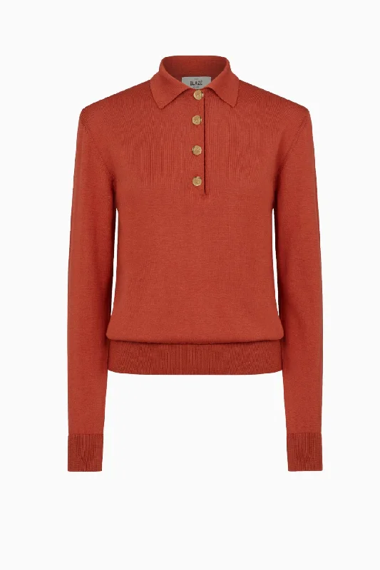 Blazé Milano Alegria Polo Knit Jumper - Rust Thin Thick Dense