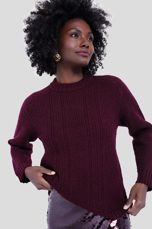 Burgundy Combey Wool Jumper Glossy Satin Silk