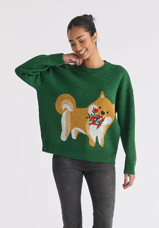 Christmas Jumper with Dog and Mistletoes Elegant Classic Vintage