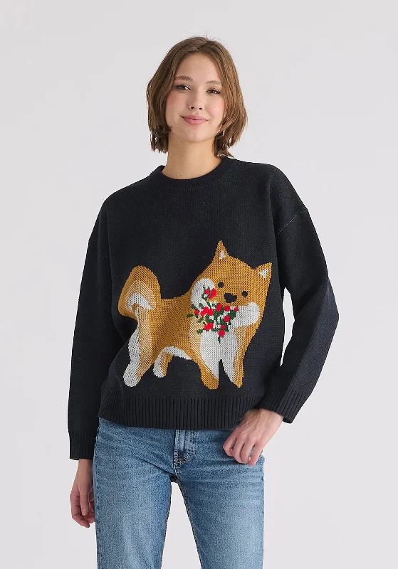 Christmas Jumper with Dog and Mistletoes Beaded Sweater Sequined Faux Fur