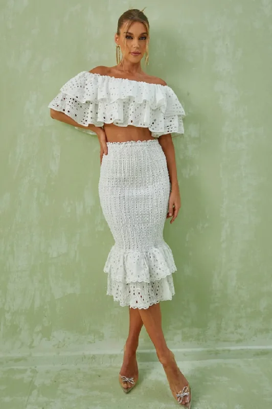 Embroidery Ruffle Blouse + Skirt Set pencil skirt chic