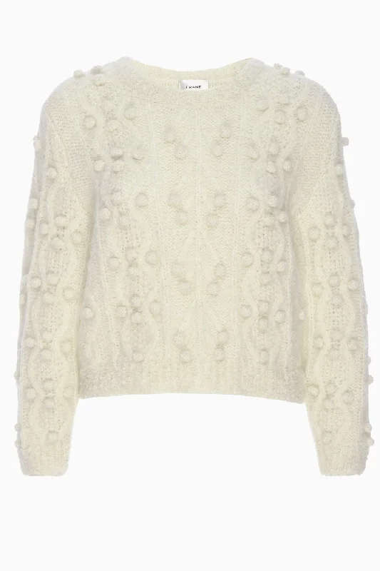 Frame Denim Popcorn Knit Jumper - Cream Plaid Sweater Polka Dot Checkered