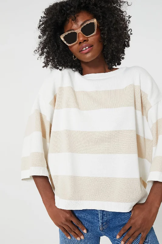 French Oak Stripe Vivienne Knitted Jumper Mesh Sweater Canvas Denim