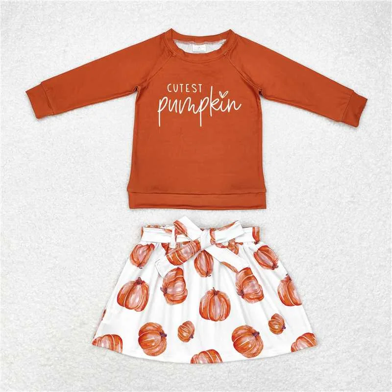 GLD0686 Baby Girls Cutest Pumpkin Shirt Skirts Clothes Sets denim skirt classic