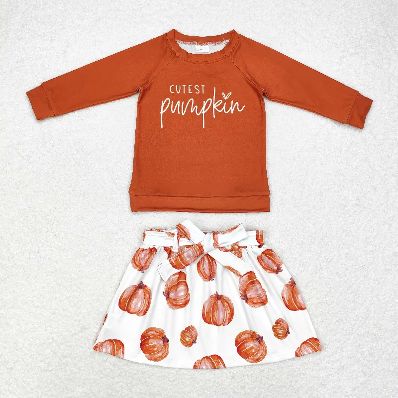 GLD0686 cutest pumpkin long-sleeved pumpkin skirt set corduroy skirt textured