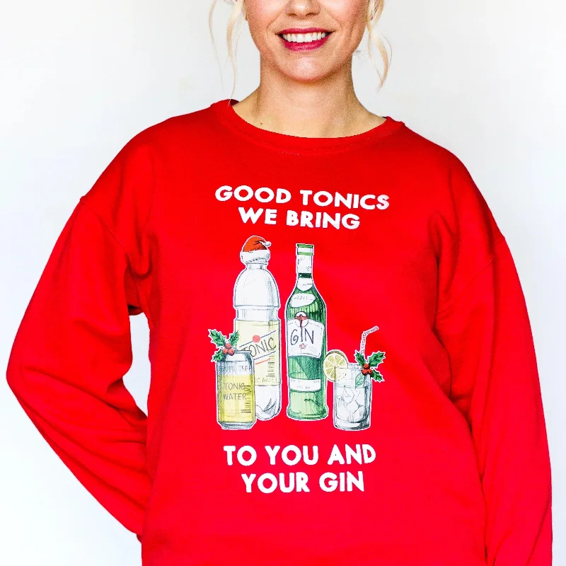 'Good Tonics We Bring' Gin Christmas Jumper Machine Wash Dry Clean Hand Wash