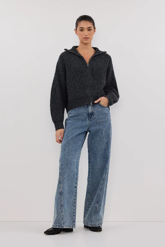 ISSY CHARCOAL WOOL BLEND JUMPER Plaid Sweater Polka Dot Checkered