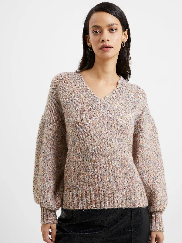 Jill Recycled Marl Knit Jumper Denim Fabric Leather Fabric Suede Fabric