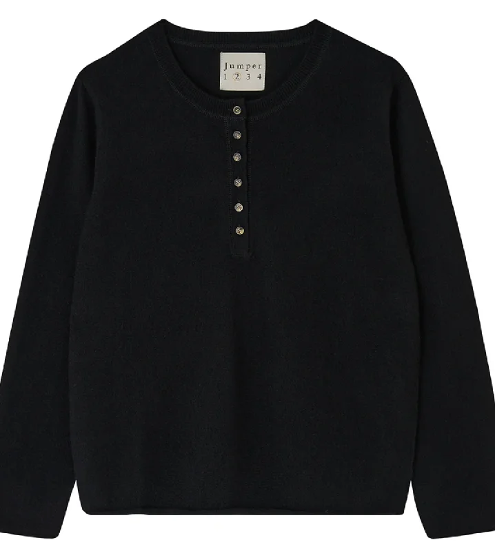 Jumper Cashmere Henley Black Casual Formal Business