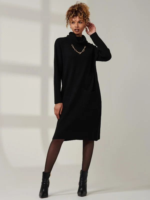 Knitted Turtleneck Longline Jumper, Black Tailored Straight A-Line