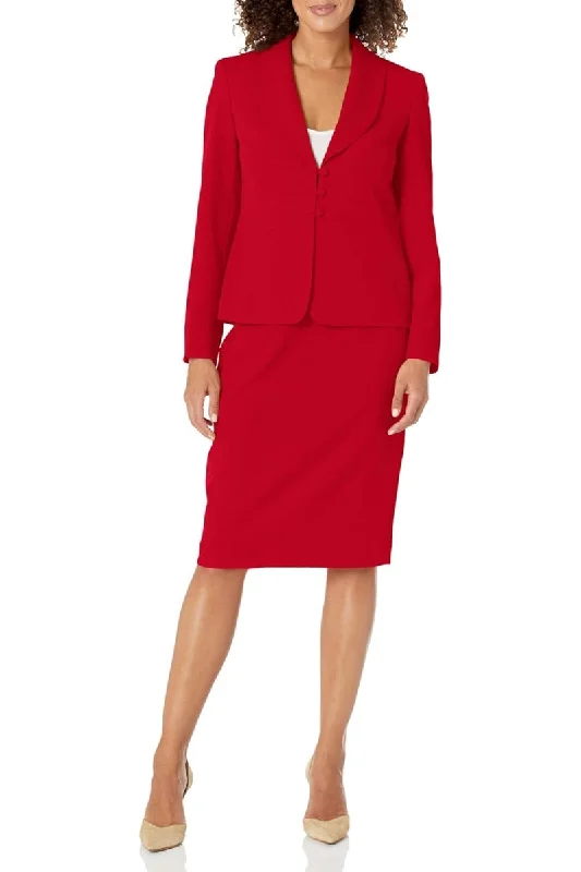 Le Suit Seamed Jacket & Slim Skirt Set button skirt front