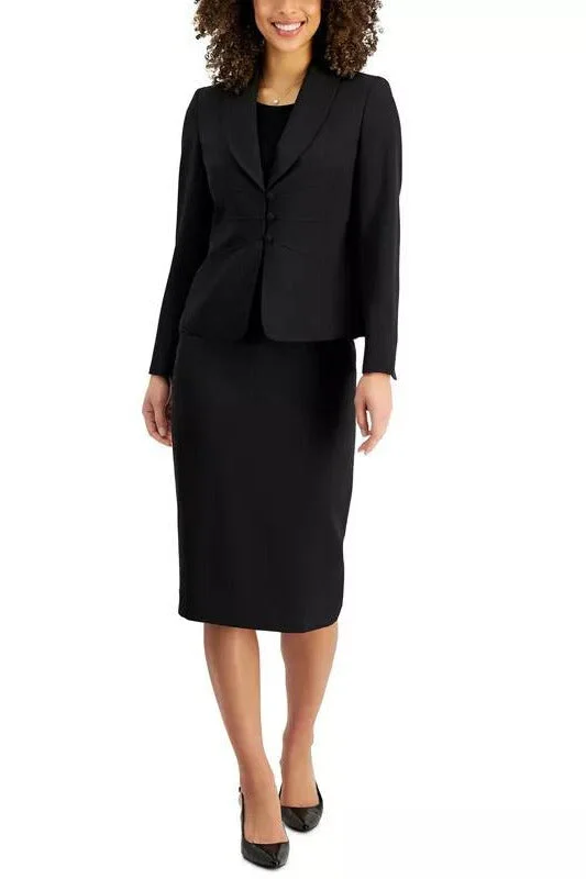 Le Suit Shawl-Collar Seamed Skirt Suit ( Plus Size ) patchwork skirt art