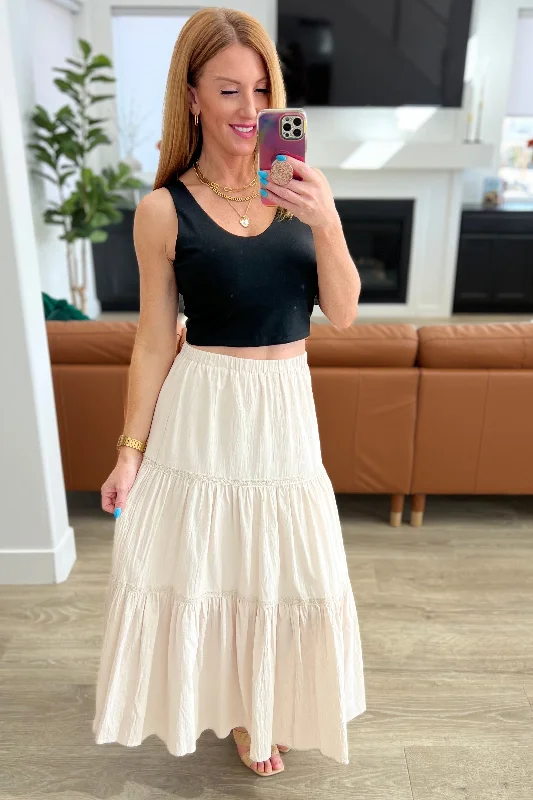 Let It Begin Tiered Maxi Skirt button skirt front