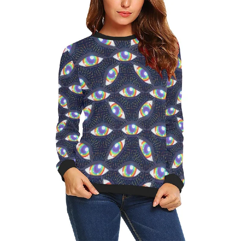 Lgbt Pride Rainbow Eye Pattern Print Women Crewneck Sweatshirt Hoodie with Hem Applique Textured Unique Lgbt Pride Rainbow Eye Pattern Print Women Crewneck Sweatshirt Hoodie with Hem Applique Textured Unique