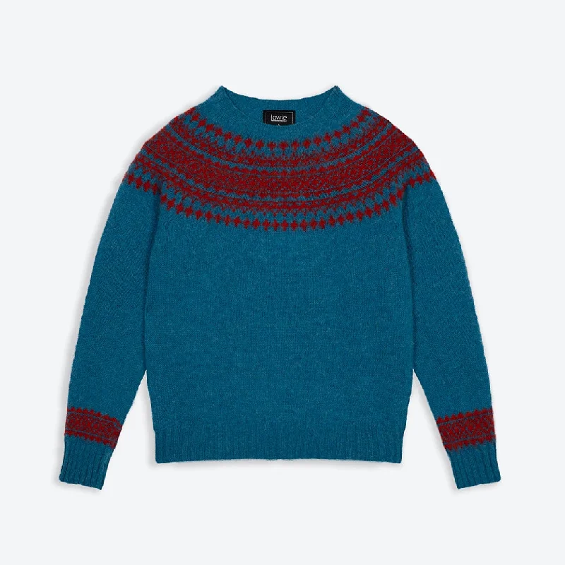 Lowie Blue + Red Snow Jumper Hooded Sweater Collared Sweater Shawl Collar