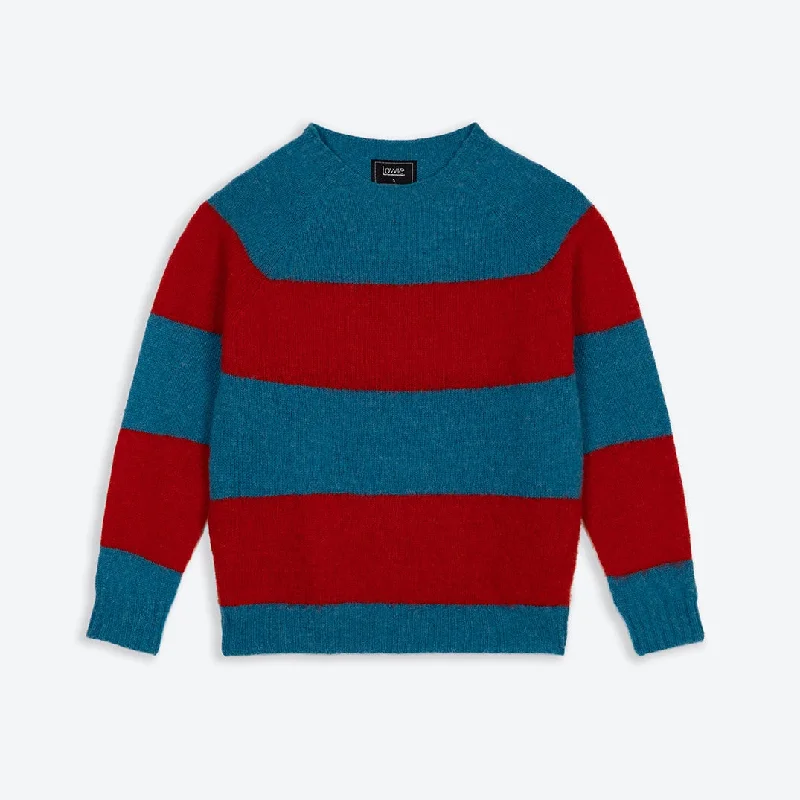 Lowie Blue + Red Stripe Scottish Jumper Cable Knit Ribbed Knit Lace Knit