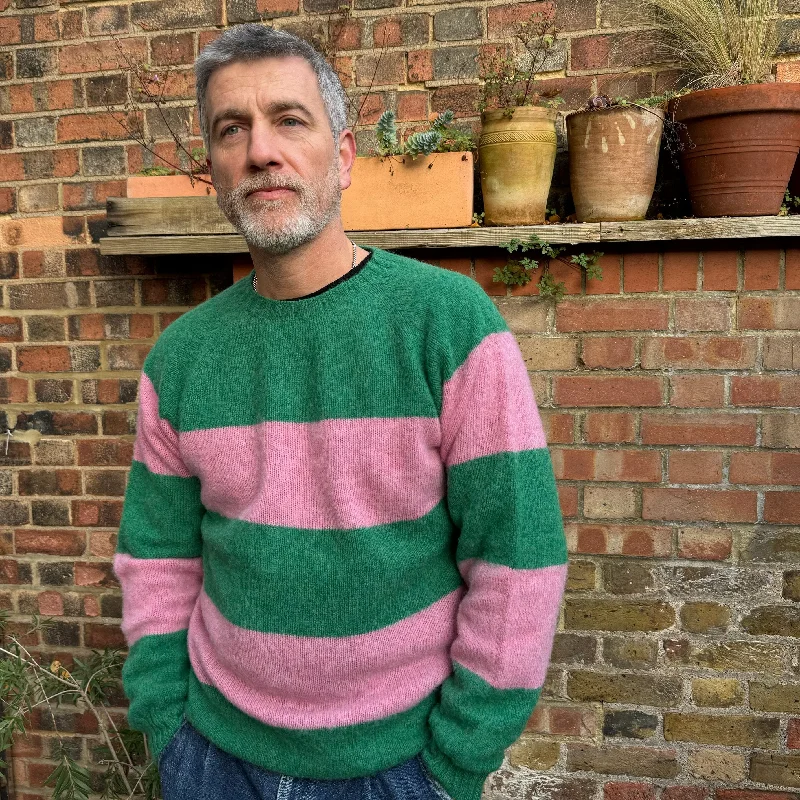 Lowie Mens Pink + Green Stripe Jumper Hooded Caped Shawl Collar