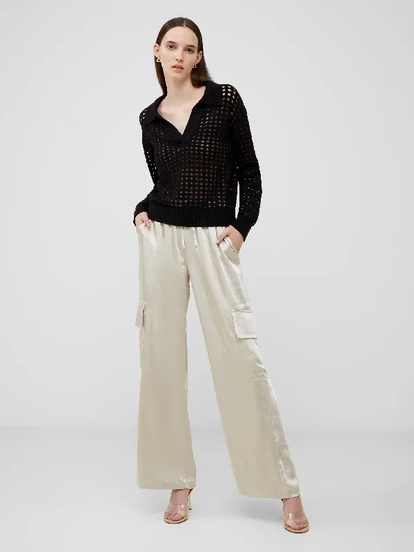 Manda Pointelle Collared Jumper Seamless Knitted Crochet