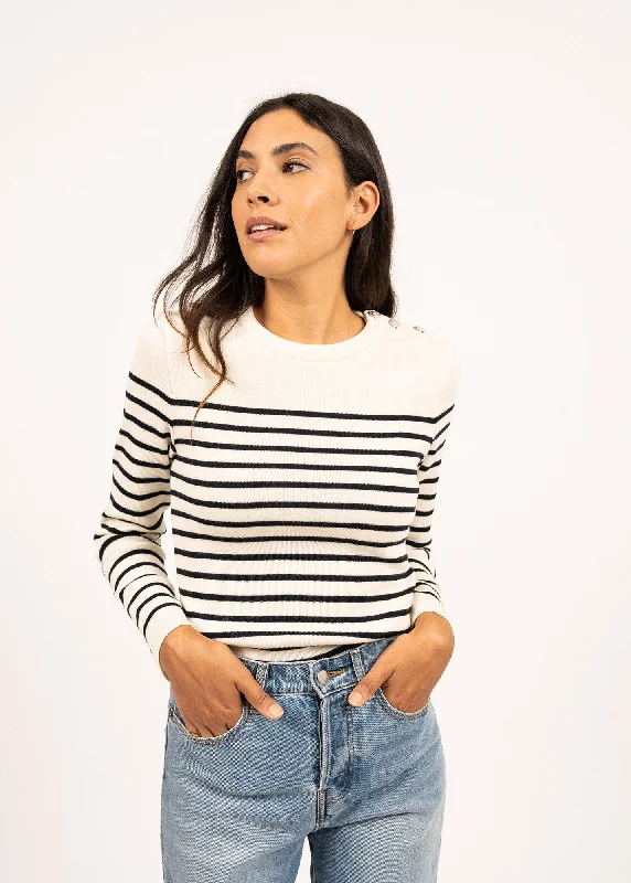 Marée authentic striped sailor jumper - slim fit, in wool (ECUME/NAVY) Seamless Knitted Crochet