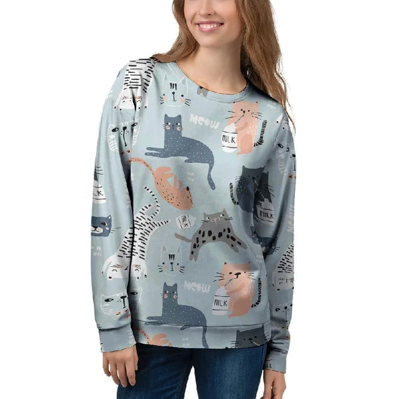 Meow Meow Cat Print Women's Sweatshirt Hoodie with Hem Detail Decorative Unique