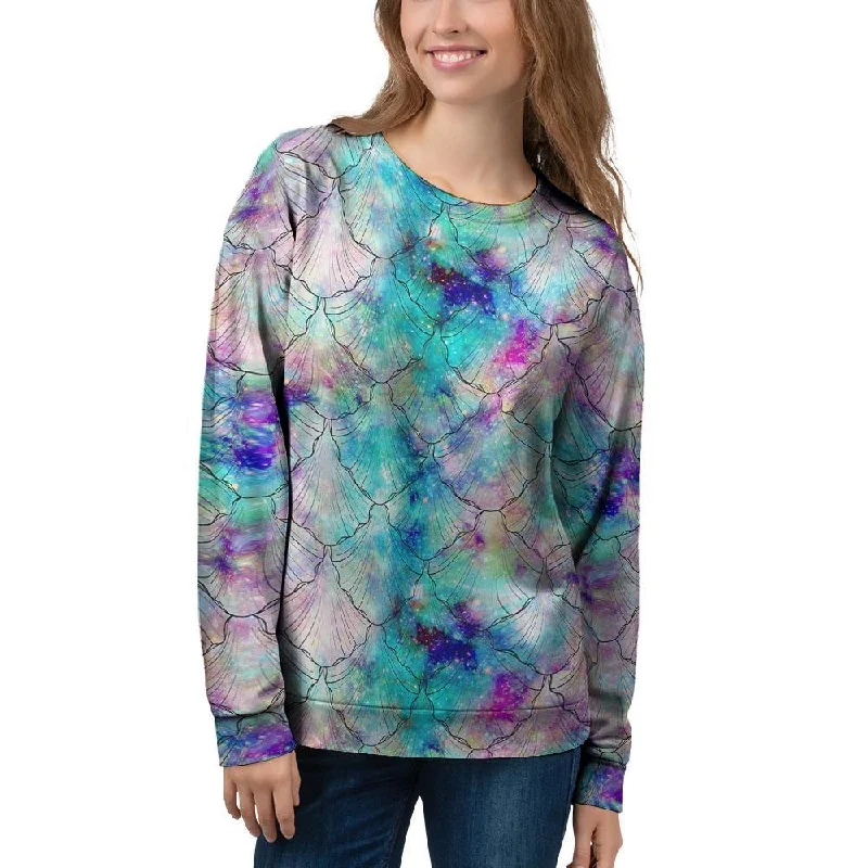Mermaid Galaxy Print Women's Sweatshirt Hoodie with Side Slits Relaxed Casual