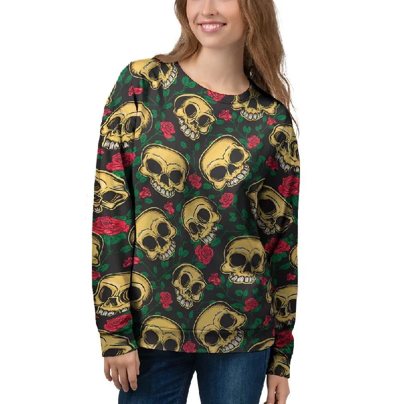 Mexican Rose Skull Women's Sweatshirt Hoodie with Zipper Placket Modern Functional