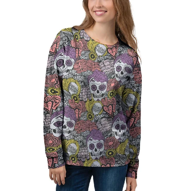 Mexican Skull Women's Sweatshirt Hoodie with High Neck Warm Protective