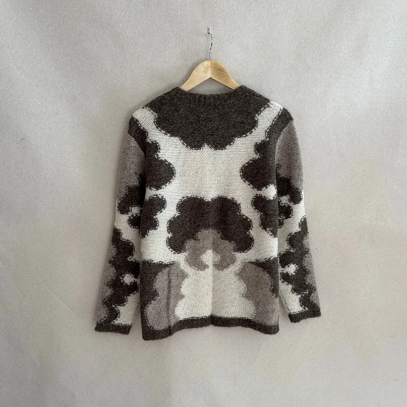 Mid Century Motif Intarsia Jumper - Sand Slim Fit Regular Fit Oversized