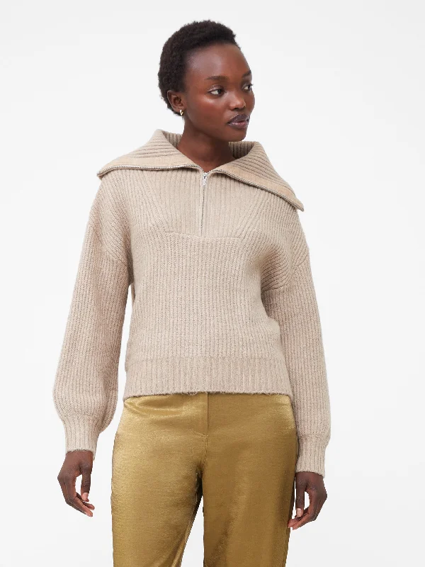 Mid Mix Rib Half Zip Jumper Wool Sweater Cotton Sweater Cashmere Sweater
