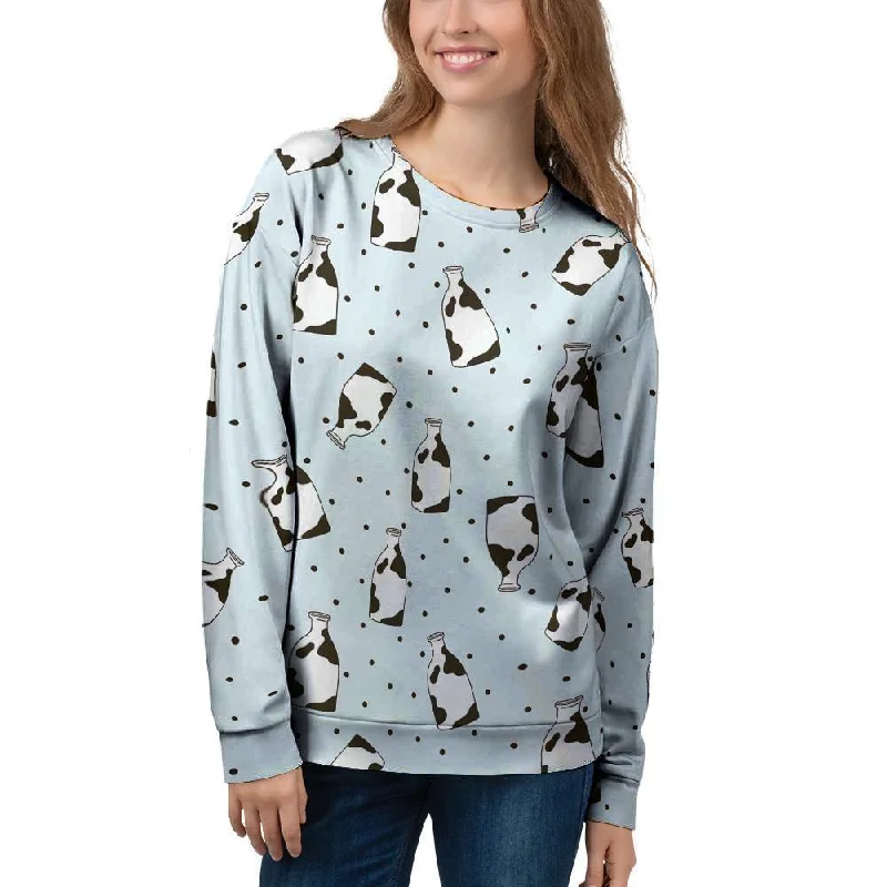 Milk Print Women's Sweatshirt Hoodie with Rolled Sleeves Casual Relaxed
