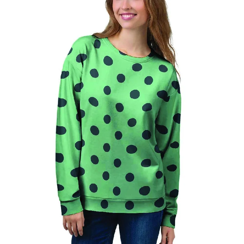 Mint And Green Polka Dot Women's Sweatshirt Hoodie with Batwing Sleeves Loose Dramatic