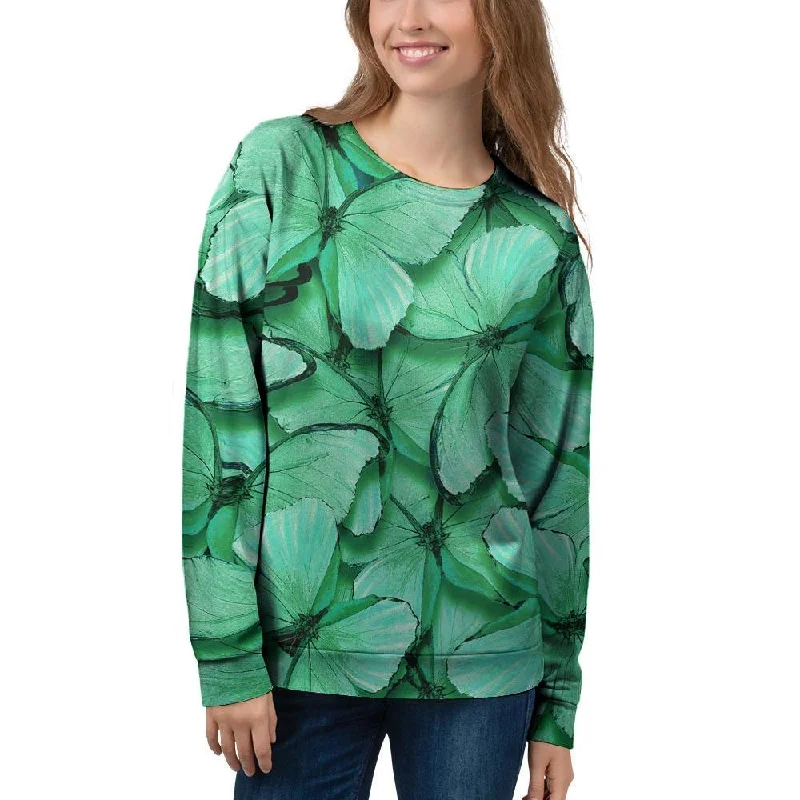 Mint Green Butterfly Print Women's Sweatshirt Hoodie with Longline Fit Extended Stylish