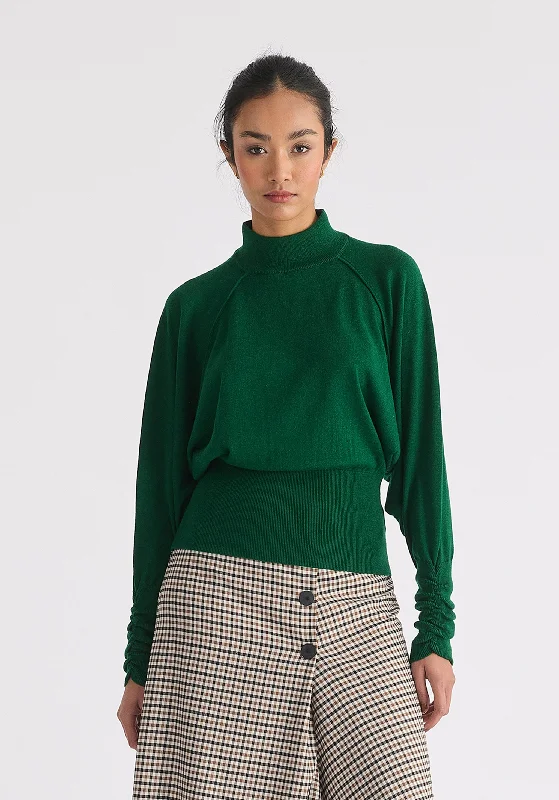 Mock Neck Batwing Jumper with Ruched Cuffs Slim Fit Regular Fit Oversized