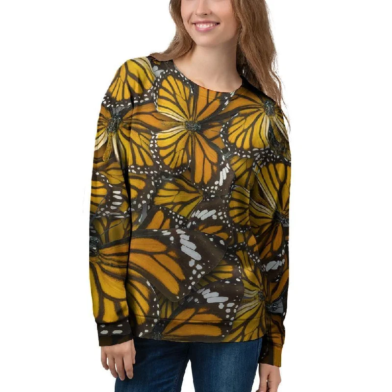 Monarch Butterfly Pattern Print Women's Sweatshirt Hoodie with Distressed Vintage Worn