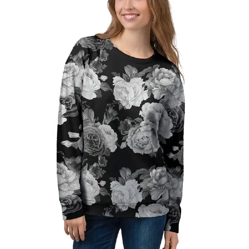 Monochrome Rose Floral Women's Sweatshirt Hoodie with Tie-Dye Psychedelic Retro