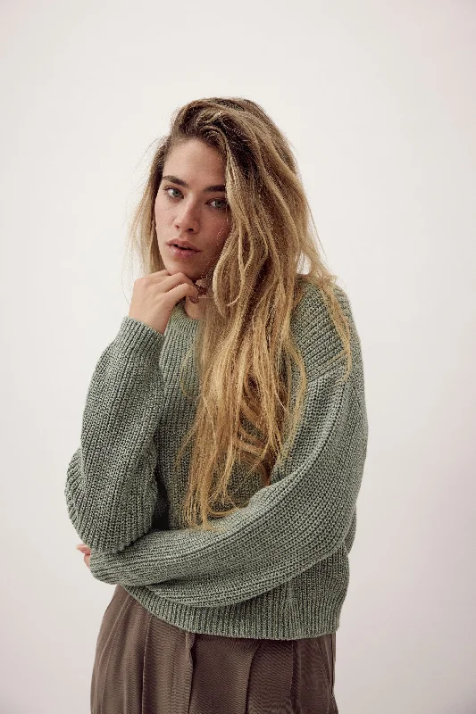 Mouline Cropped Knitted Jumper Multi Green Anti-Pilling Anti-Shrink Durable