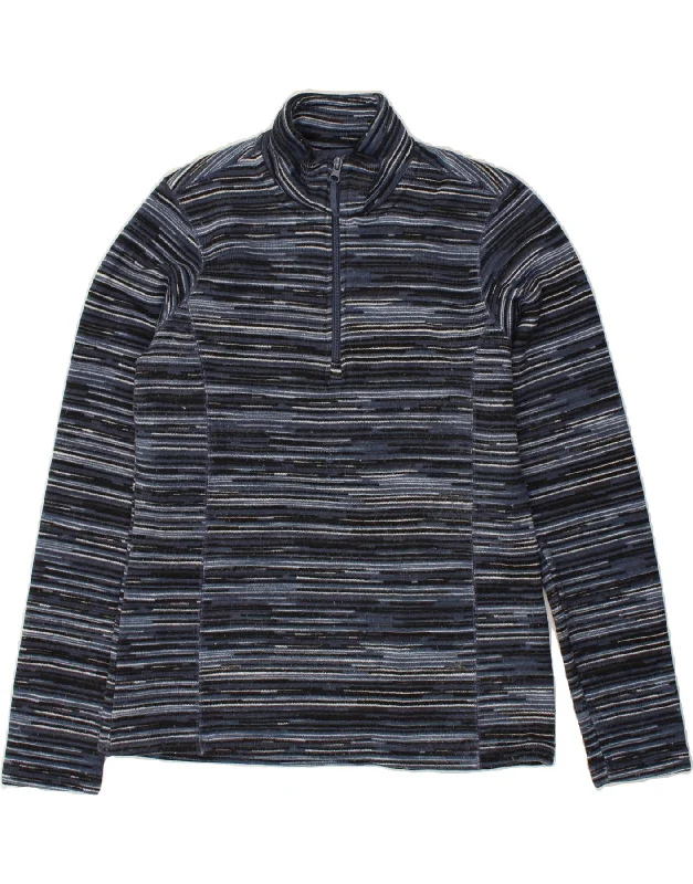 MOUNTAIN WAREHOUSE Womens Fleece Jumper UK 12 Medium Navy Blue Pinstripe Front Pockets Side Pockets Patch Pockets