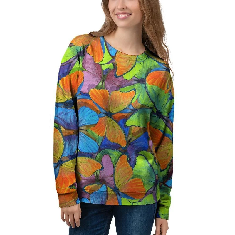 Multicolor Butterfly Print Women's Sweatshirt Hoodie with Mesh Breathable Sporty