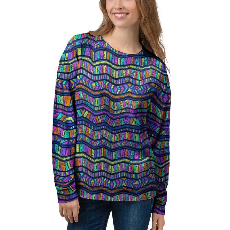 Multicolor Indian Aztec Doodle Elements Abstract Women's Sweatshirt Hoodie with Sequins Glamorous Eye-catching