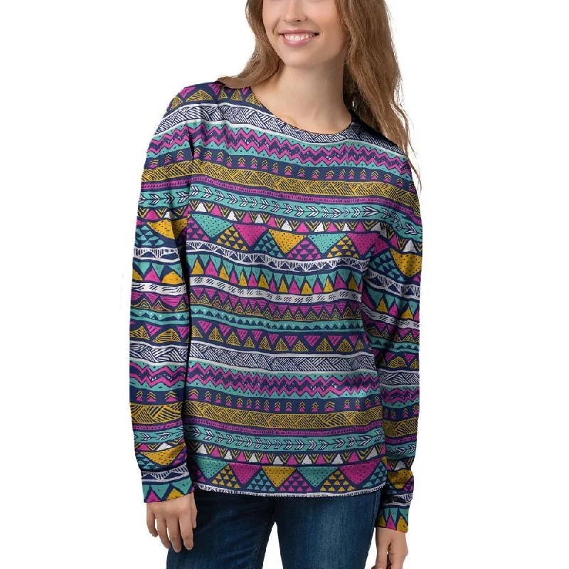 Multicolor Indian Aztec Geometric Art Women's Sweatshirt Hoodie with Illustration Artistic Creative