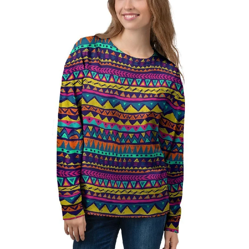 Multicolor Native Aztec Abstract Geometric Women's Sweatshirt Hoodie with Lining Warm Insulated