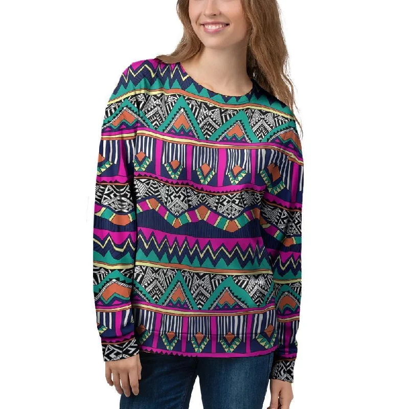Multicolor Native Aztec Doodle Abstract Women's Sweatshirt Hoodie with Zipper Versatile Modern