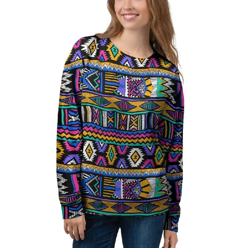 Multicolor Native Aztec Doodle Element Women's Sweatshirt Hoodie with Ribbed Cuffs Snug Fit Comfort