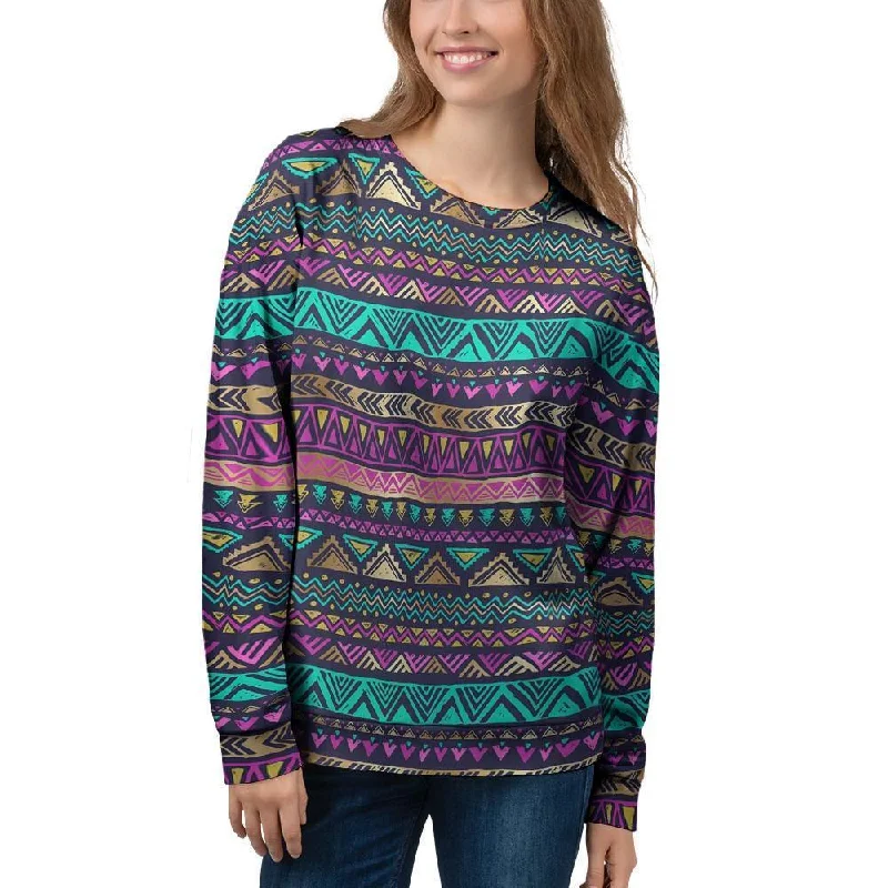 Multicolor Native Aztec Doodle Women's Sweatshirt Hoodie with Strings Custom Fit Adjustable