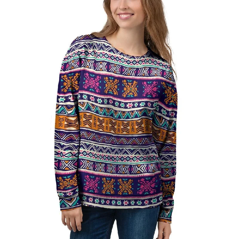 Multicolor Native Aztec Geometric Hipster Women's Sweatshirt Hooded Sweatshirt Casual Wear Street Style
