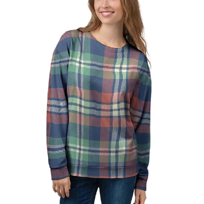 Multicolor Plaid Tartan Women's Sweatshirt Hoodie with Hem Embroidery Detailed Premium