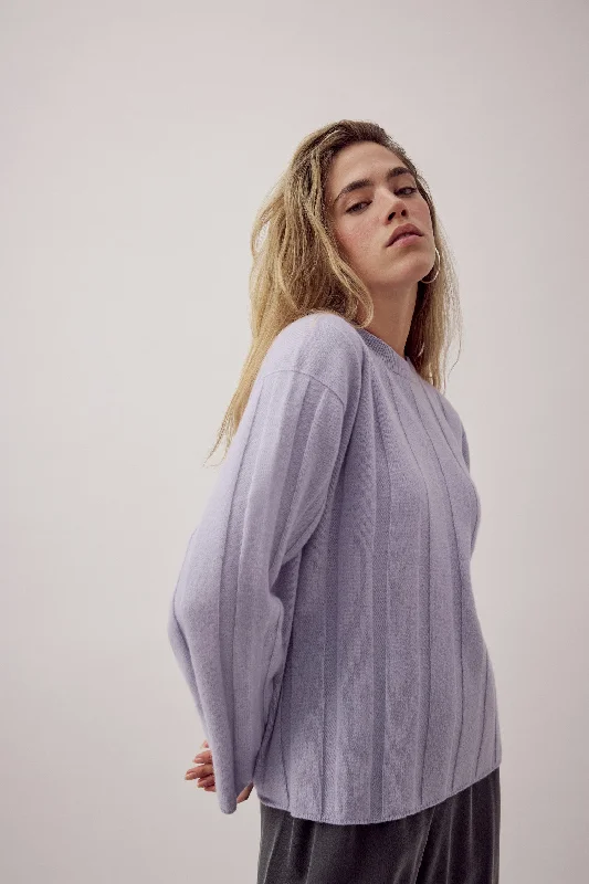 Nadine Recycled Wool Jumper Periwinkle Cable Knit Ribbed Knit Lace Knit